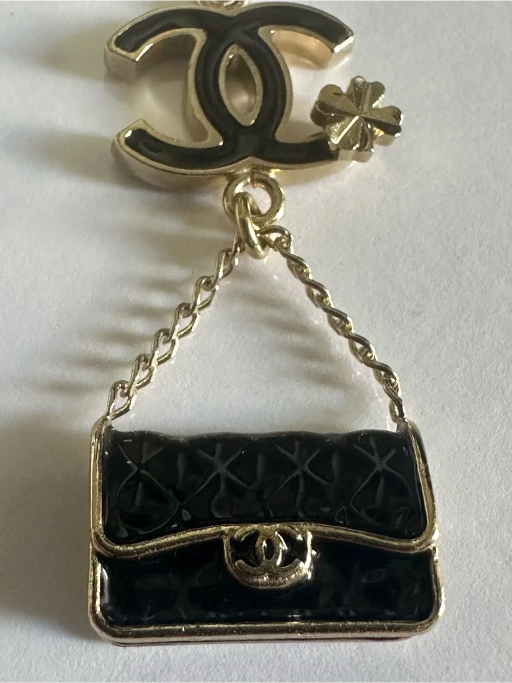 CHANEL B13S Enamel Quilted Flap Bag CC Clover Charm Necklace